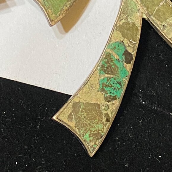 2.5" x 1.75" Vintage Mexican Taxco Sterling Silver & Crushed Stone Earrings - Picture 9 of 16